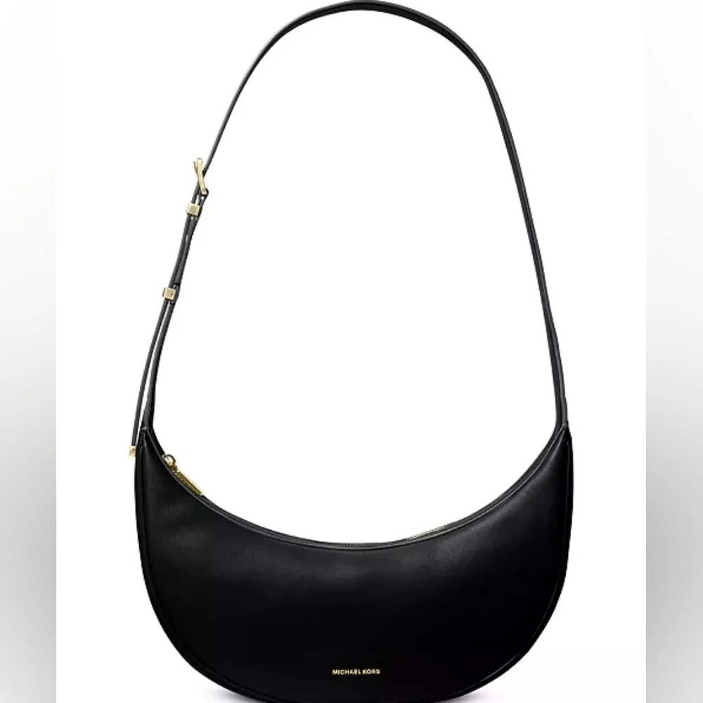 Michael Kors Avra Medium Black Leather Crescent Crossbody Shoulder  Bag